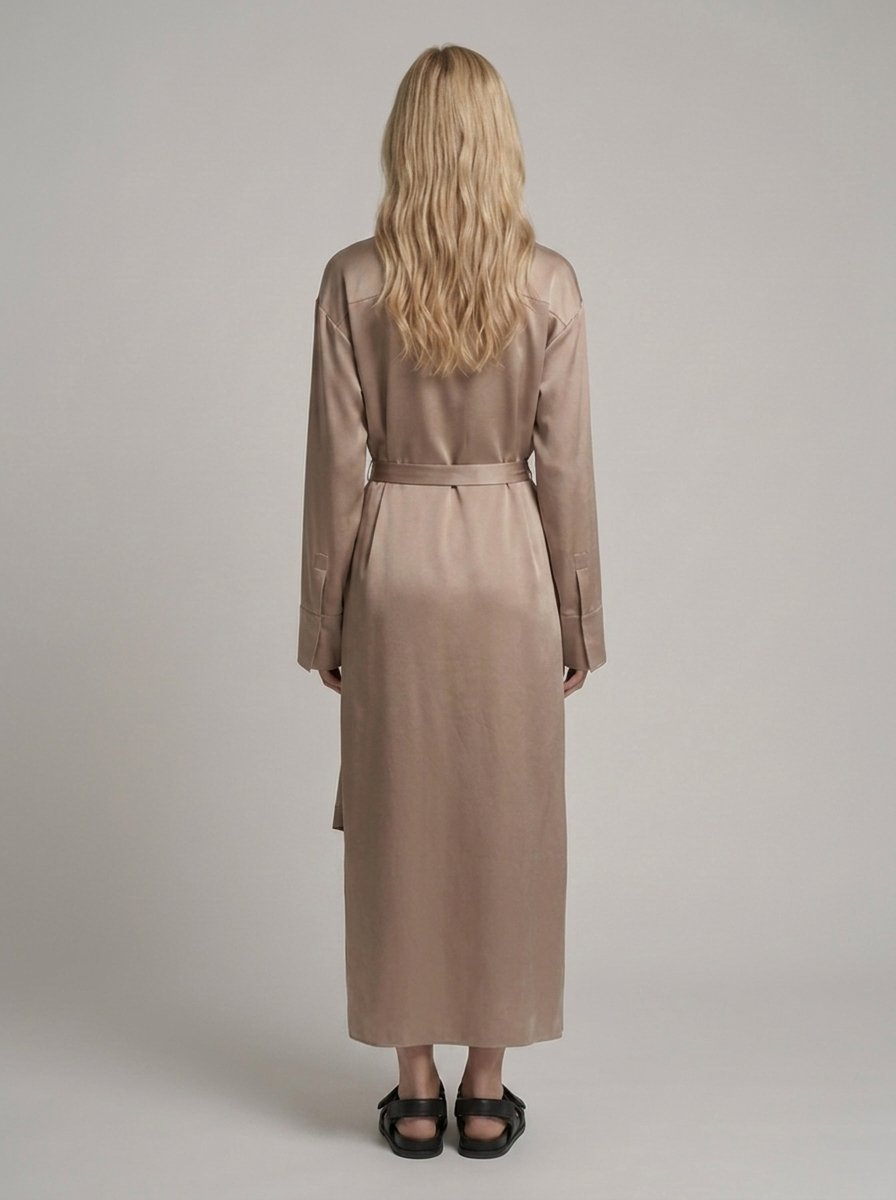 Draped satin midi dress, back view