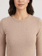 Vanilla camel knit jumper neckline close-up