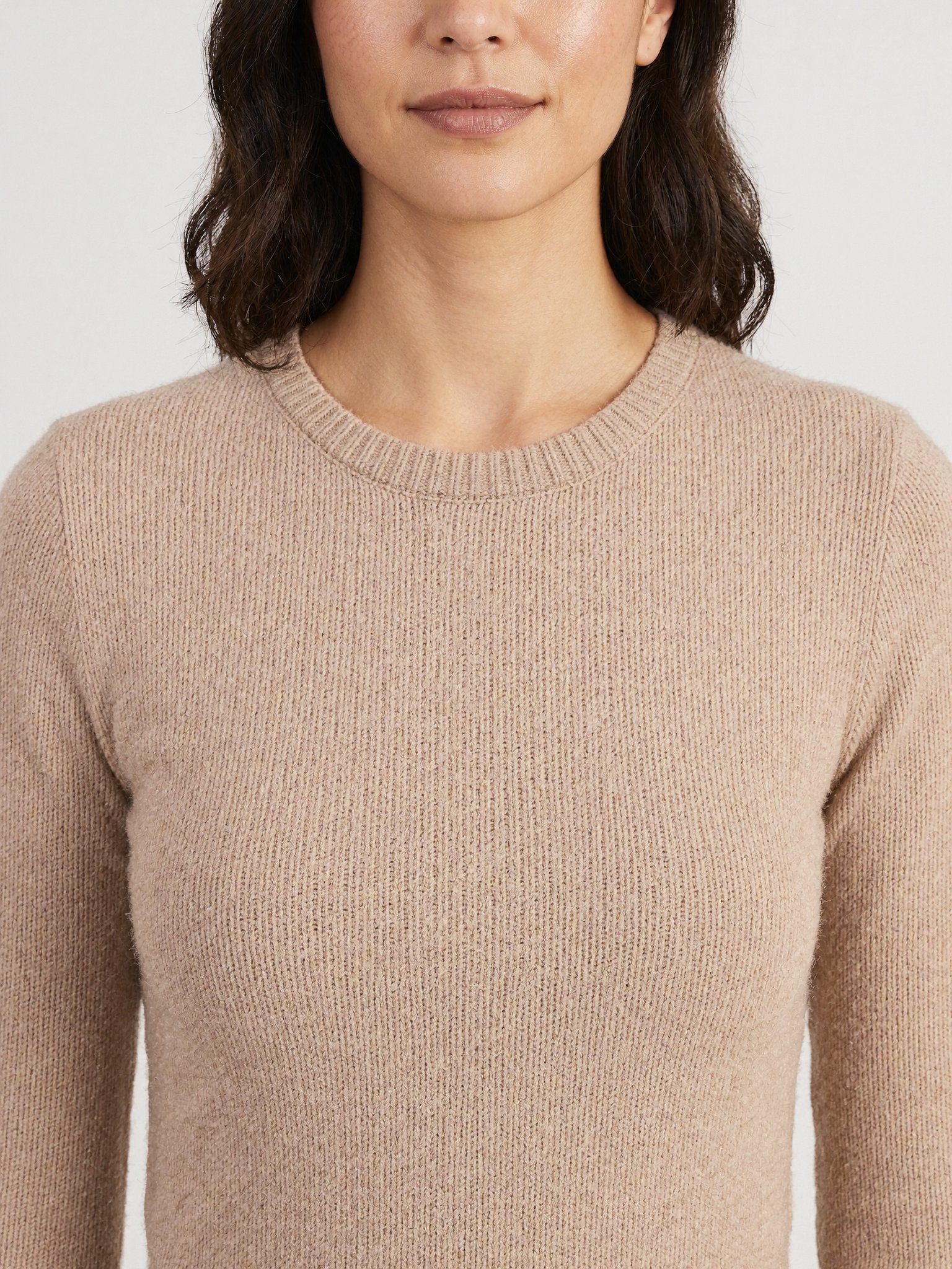 Vanilla camel knit jumper neckline close-up