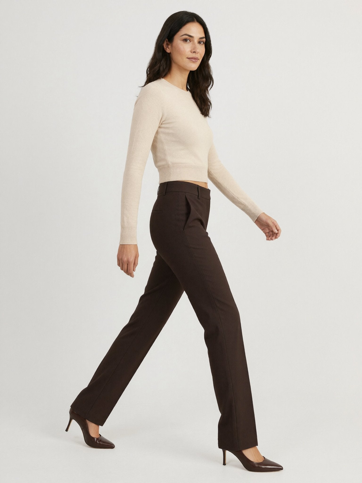 Vanilla camel knit jumper walking