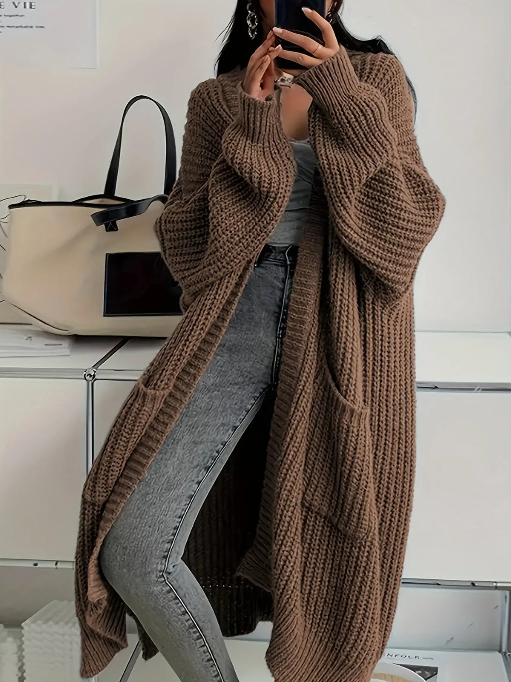 Sylvie longline chunky ribbed cardigan for women, image 2