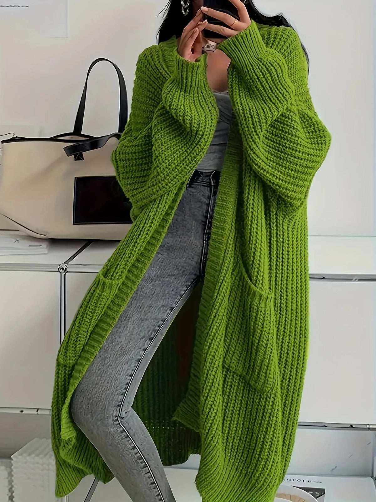 Sylvie longline chunky ribbed cardigan for women, image 3