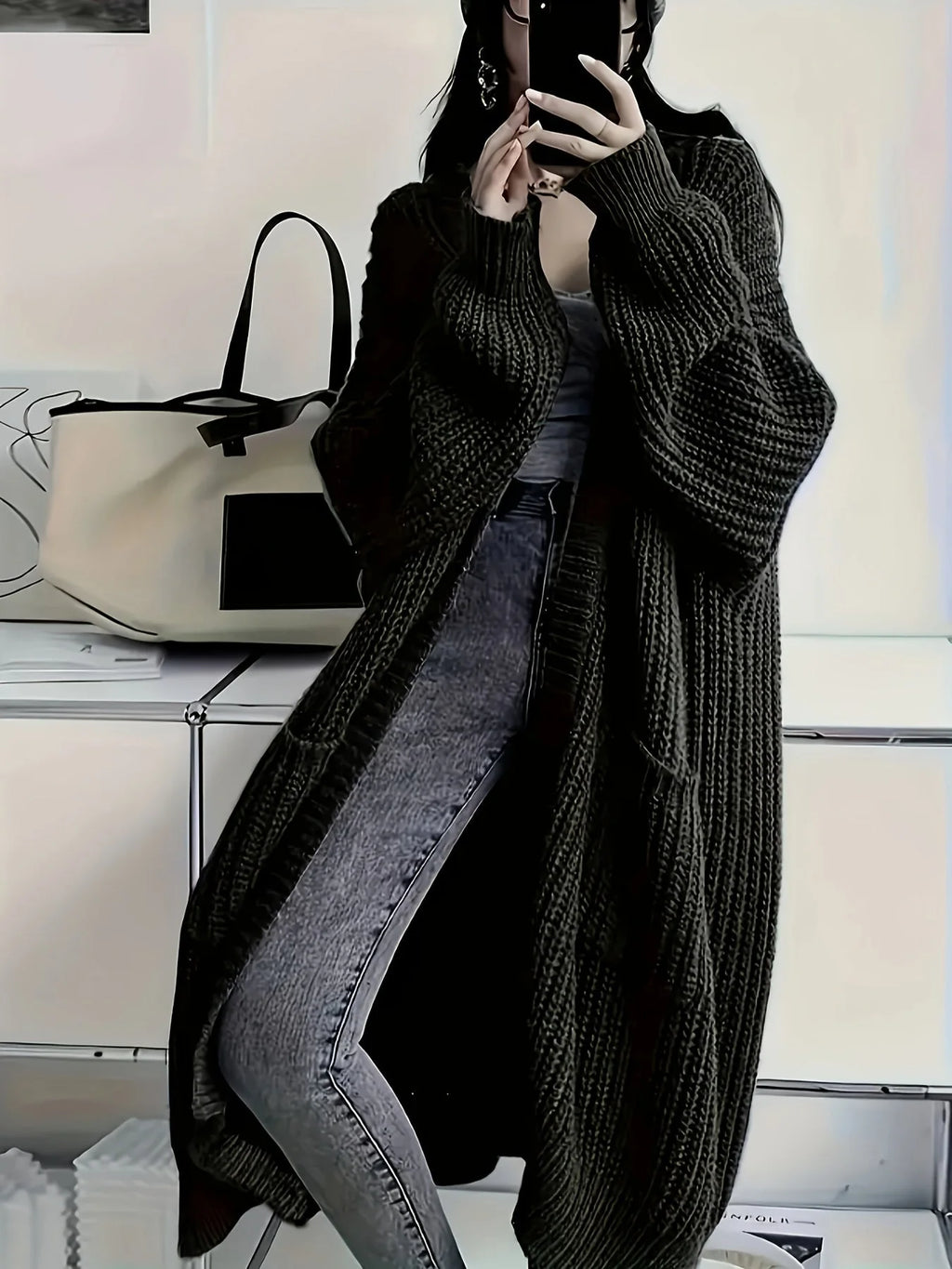 Sylvie longline chunky ribbed cardigan for women, image 4