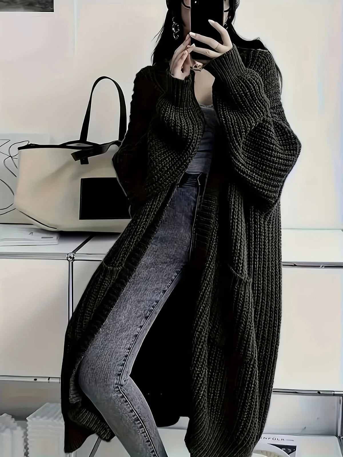 Sylvie longline chunky ribbed cardigan for women, image 4