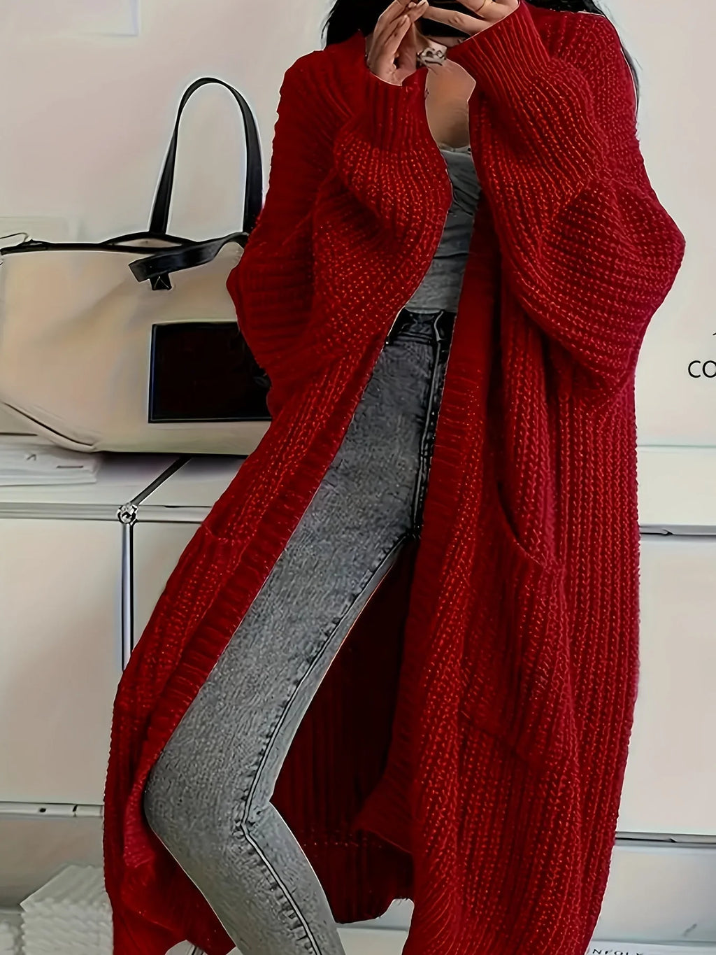 Sylvie longline chunky ribbed cardigan for women, image 5