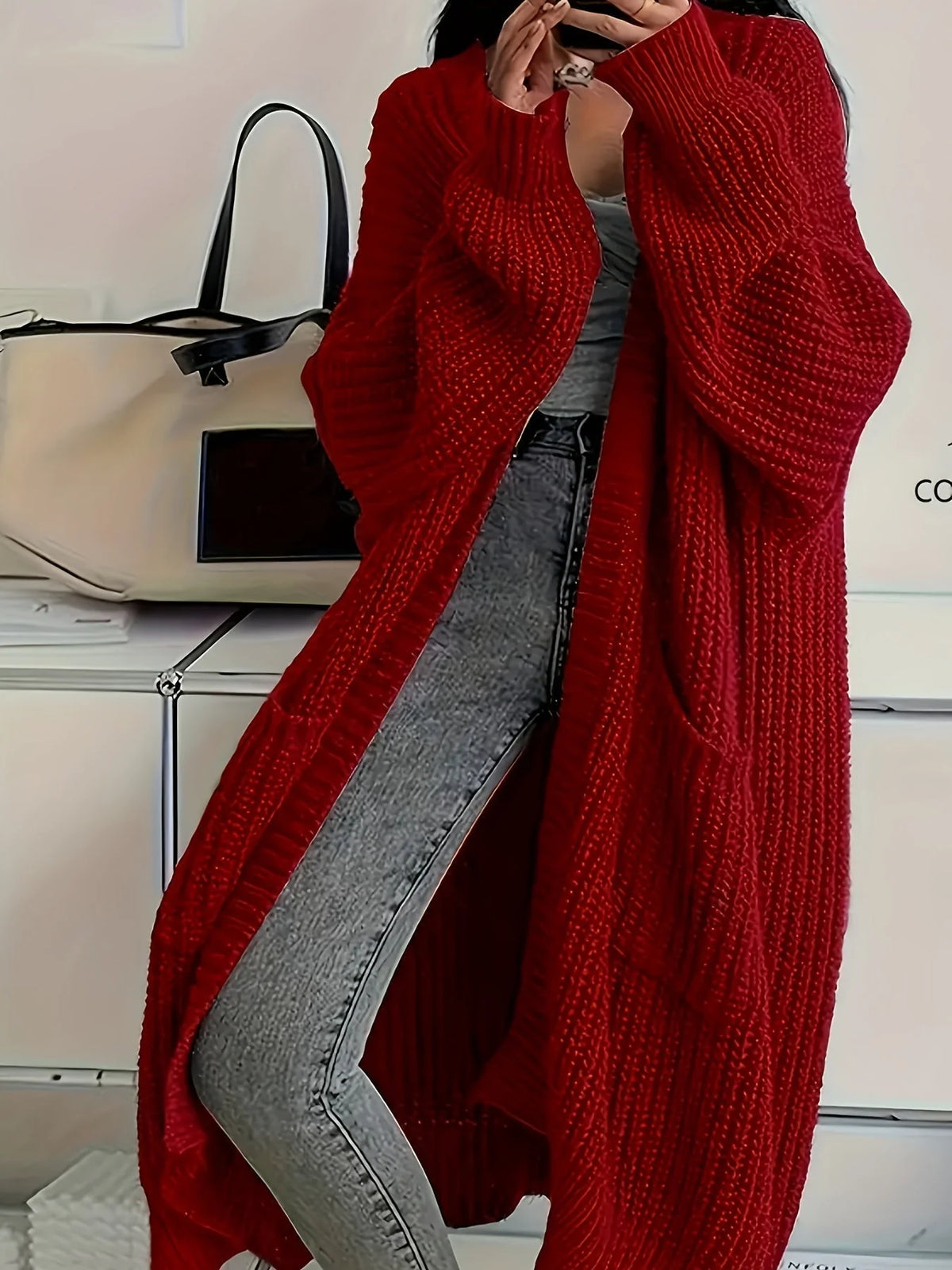 Sylvie longline chunky ribbed cardigan for women, image 5