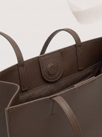 Thea walnut shoulder bag strap and closure detail