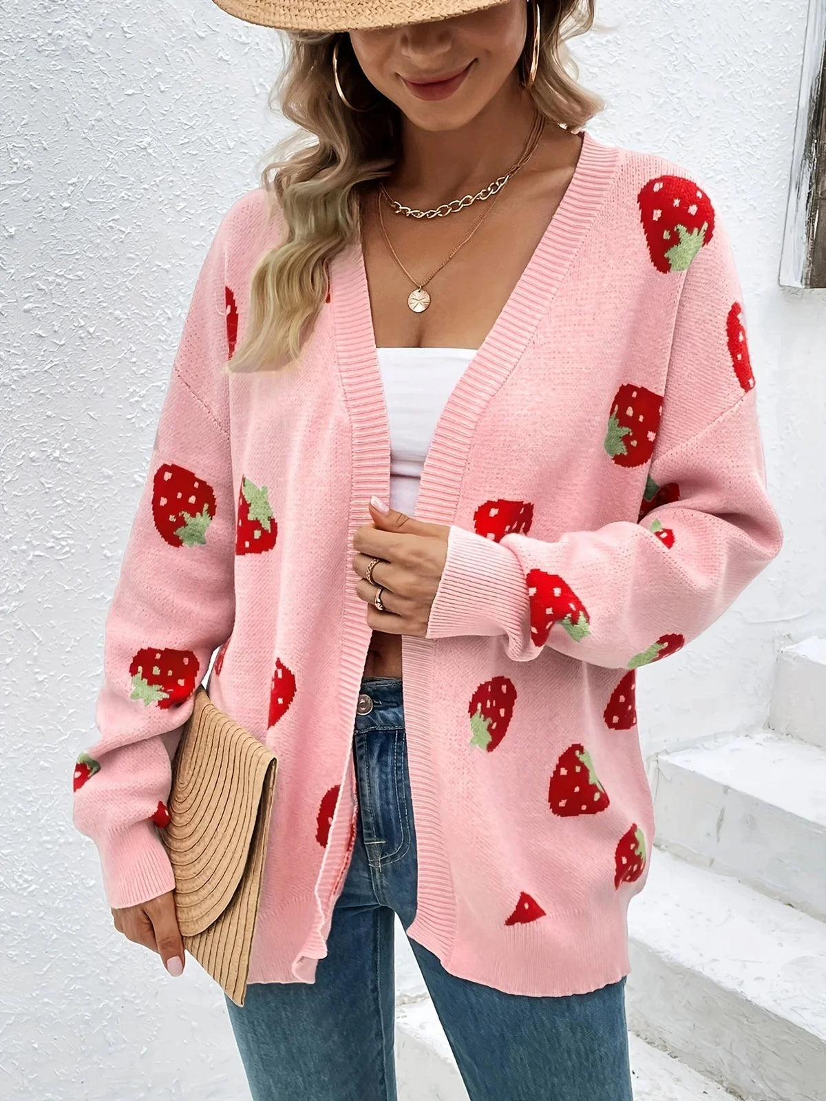 Wieke oversized cardigan with a strawberry motif, image 3