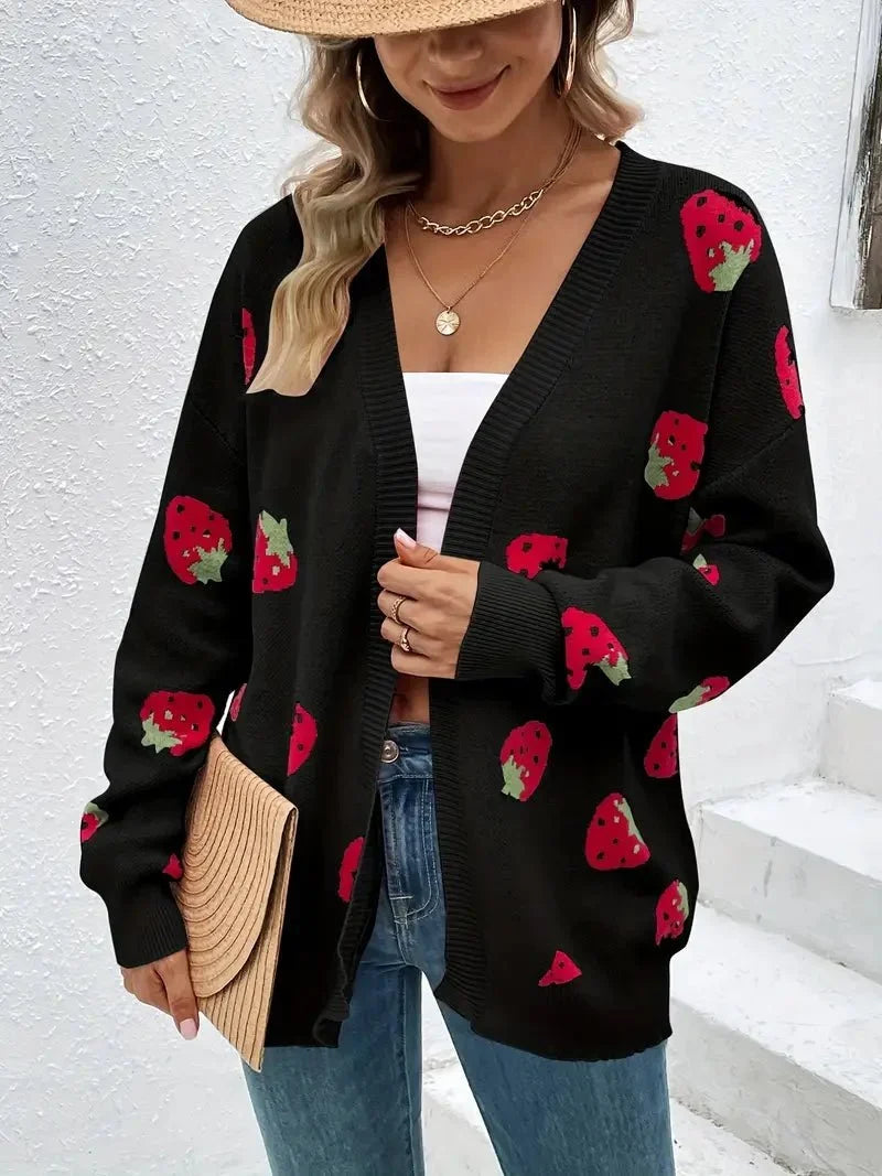 Wieke oversized cardigan with a strawberry motif, image 9
