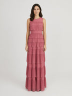 Dusty rose pleated maxi dress front view
