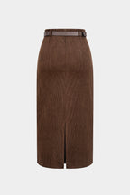 Ti | Corduroy Belted Waist Skirt