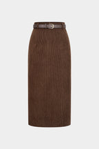 Ti | Corduroy Belted Waist Skirt
